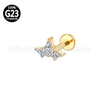 Piercing Labret Titânio 3 Pedras Zircônia Cravejada