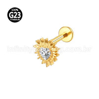 Piercing Labret Titânio Coração Com Detalhes Zircônia Cravejada