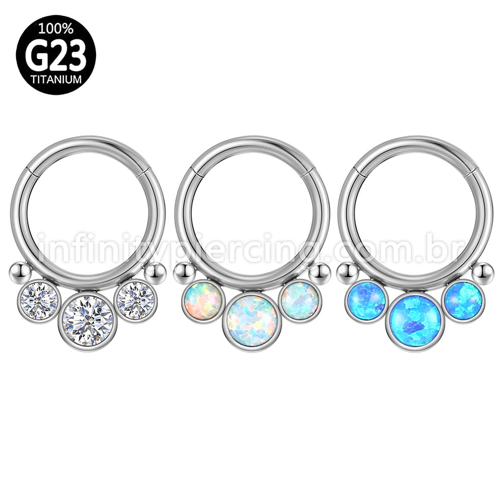 Piercing Argola Segmento Articulado Titânio Indiano Zircônia/Opala