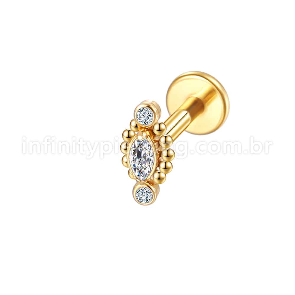 Piercing Labret Aço Cirúrgico Indiano  Zircônia Cravada