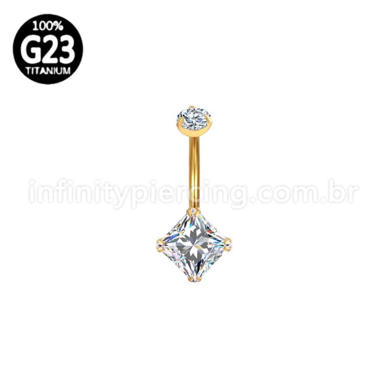 Piercing Banana Titânio Quadrada 2 Zircônias