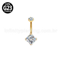 Piercing Banana Titânio Quadrada 2 Zircônias