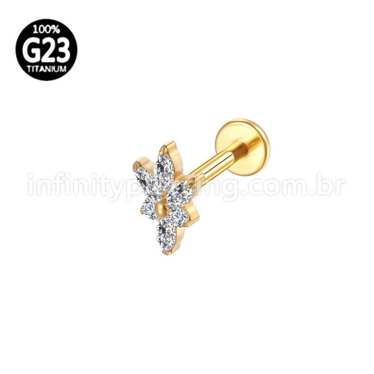 Piercing Labret Titânio Flor Zircônia Oval