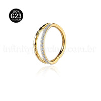 Piercing Argola Titânio Duas Fileiras Torcida/Zircônia Cravejada