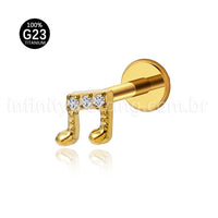 Piercing Labret Titânio Nota Musical Zircônia Cravejada