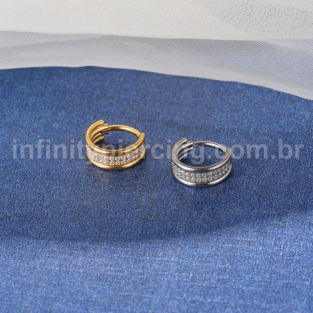 Piercing Argola Titânio Segmento Articulado Dupla Fileira Zircônia Cravejada