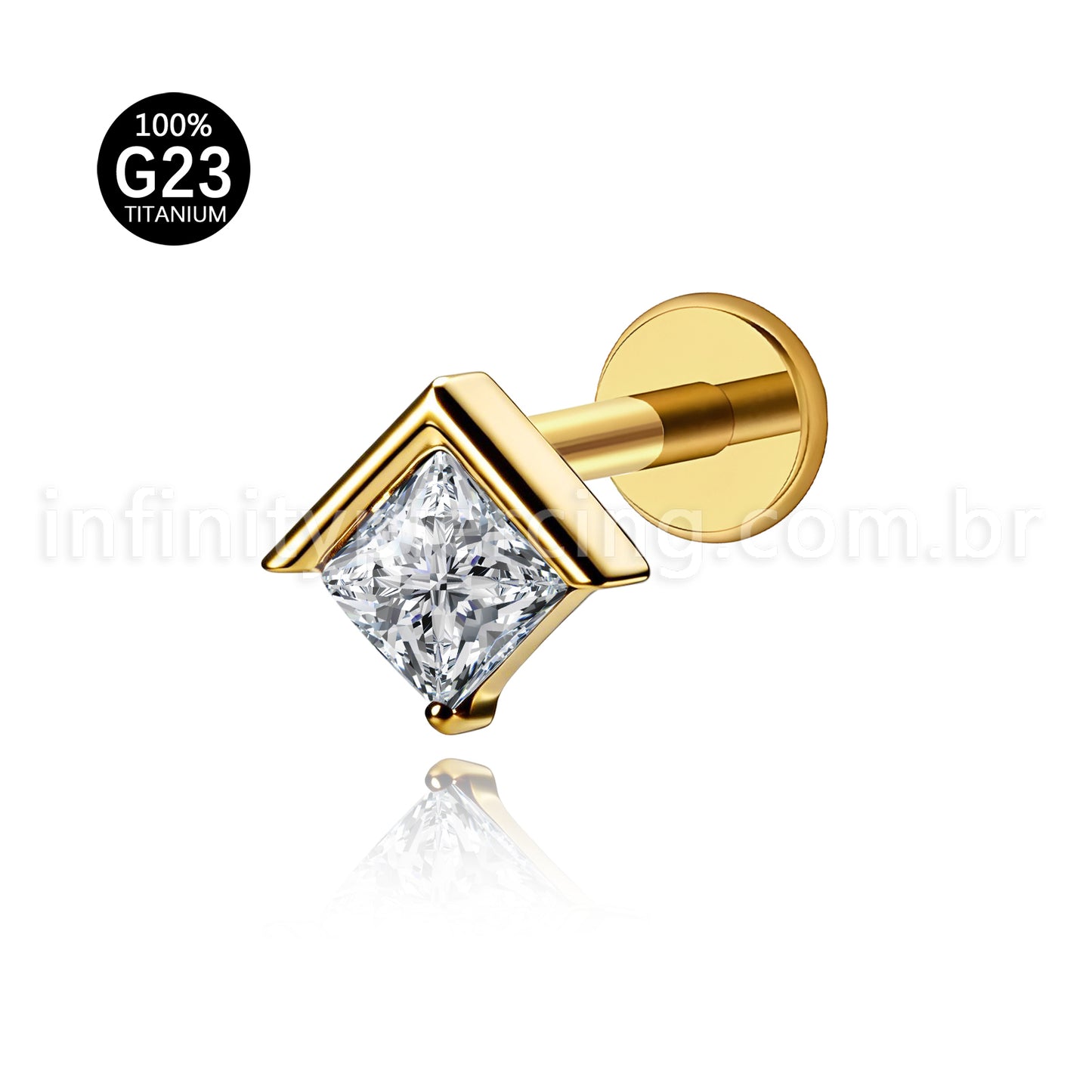 Piercing Labret Titânio Zircônia Losango Cravejada