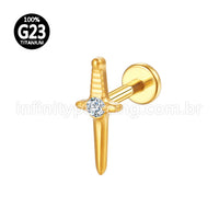 Piercing Labret Titânio Espada Zircônia Cravejada