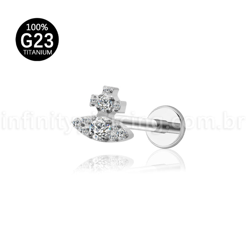 Piercing Labret Titânio Cruz Com Zircônia Cravejada