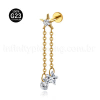 Piercing Labret Titânio Estrela Com Pingentes