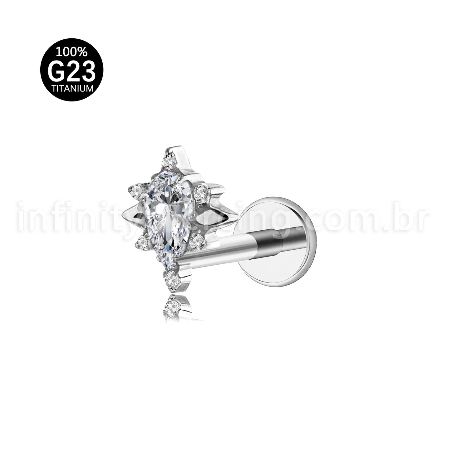 Piercing Labret Titânio Gota Com Detalhes Zircônia Cravejada