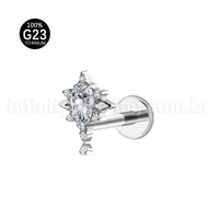 Piercing Labret Titânio Gota Com Detalhes Zircônia Cravejada