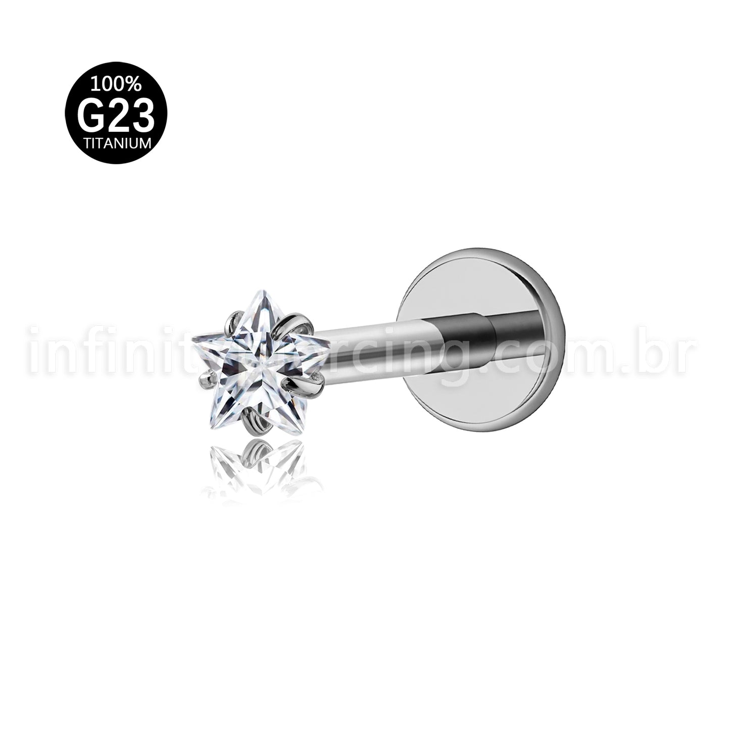 Piercing Labret Titânio Zircônia Cravejada Estrela