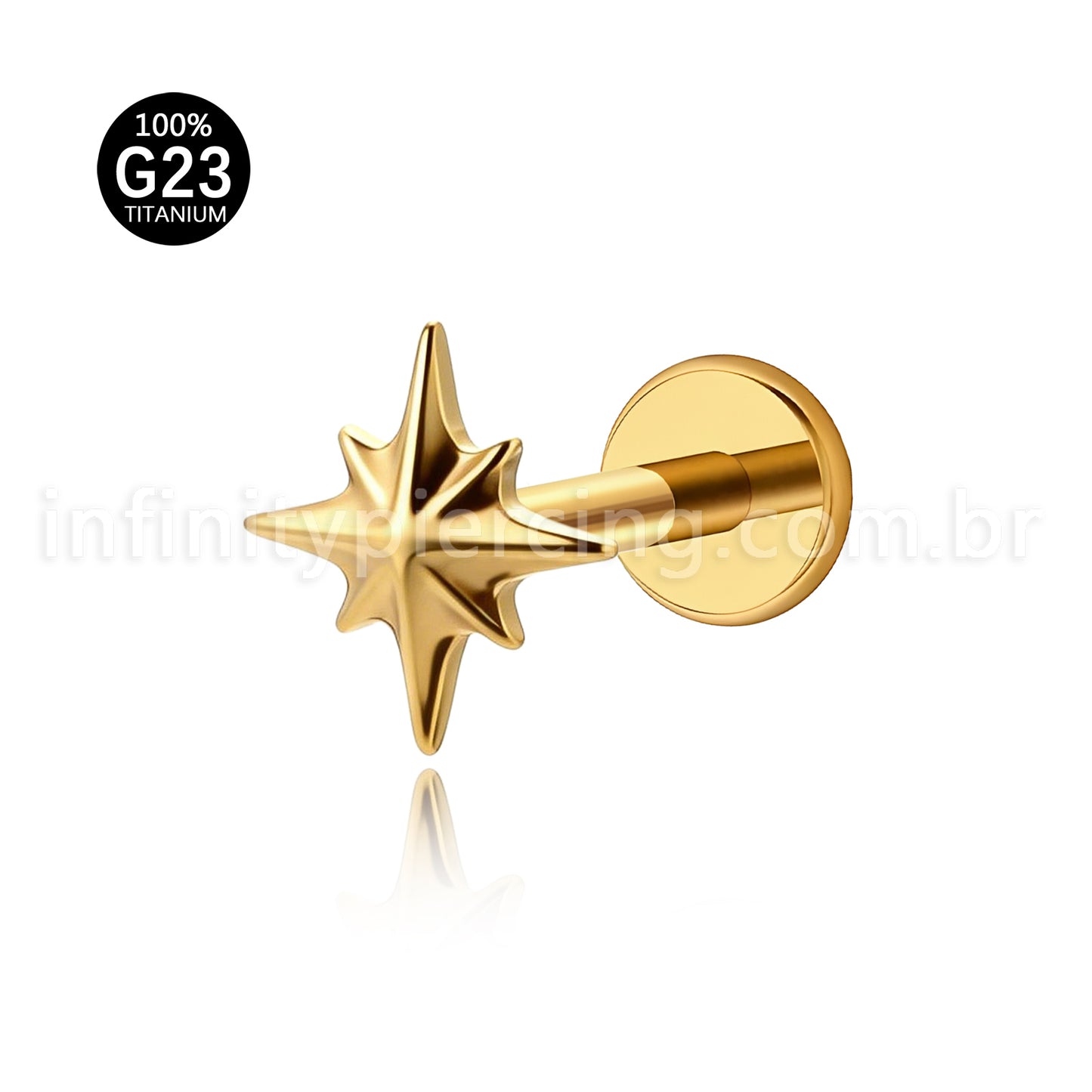 Piercing Labret Titânio Estrela Com 8 Pontas