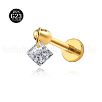 Piercing Labret Titânio Com Pingente Quadrado
