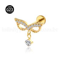 Piercing Labret Titânio Mascara Com Zircônia Cravejada