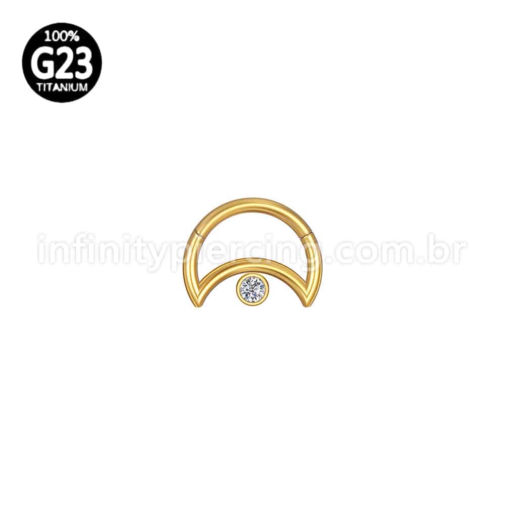 Piercing Daith Segmento Articulado Lua Titânio Zircônia/Opala
