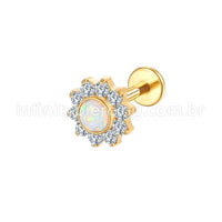 Piercing Labret Aço Cirúrgico Flor  Zircônia Cravejada