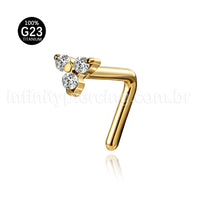 Piercing Nostril Formato L Titânio Trinity Zircônia Cravejada