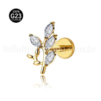 Piercing Labret Titânio Galho Zircônia Cravejada