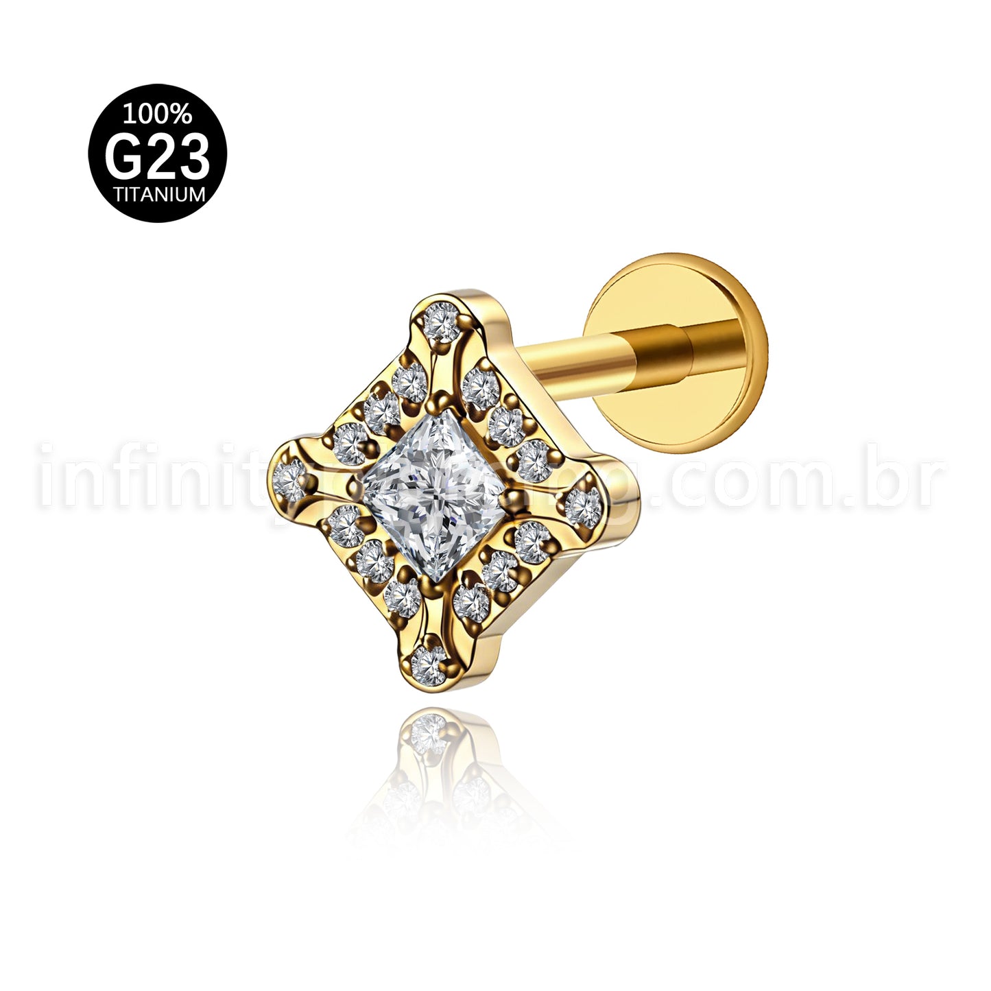 Piercing Labret Titânio Zircônia Cravejada  Detalhada