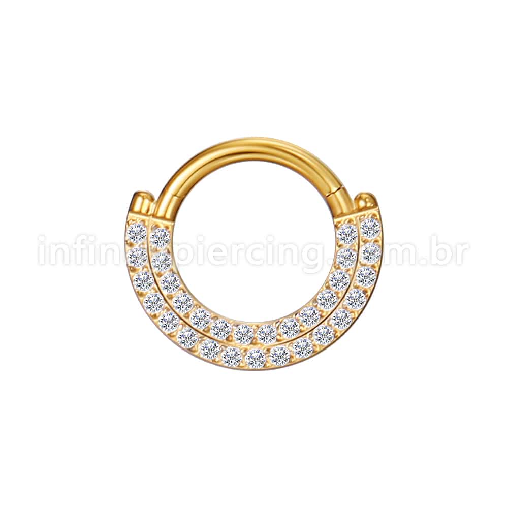 Piercing Argola Aço Cirúrgico Segmento Articulado Zircônia 2 Fileiras