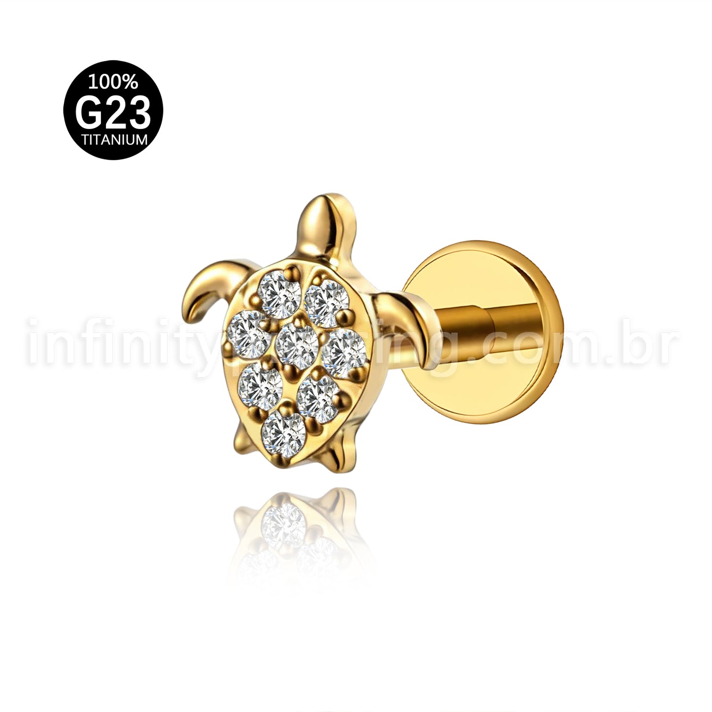 Piercing Labret Titânio Tartaruga Zircônia Cravejada