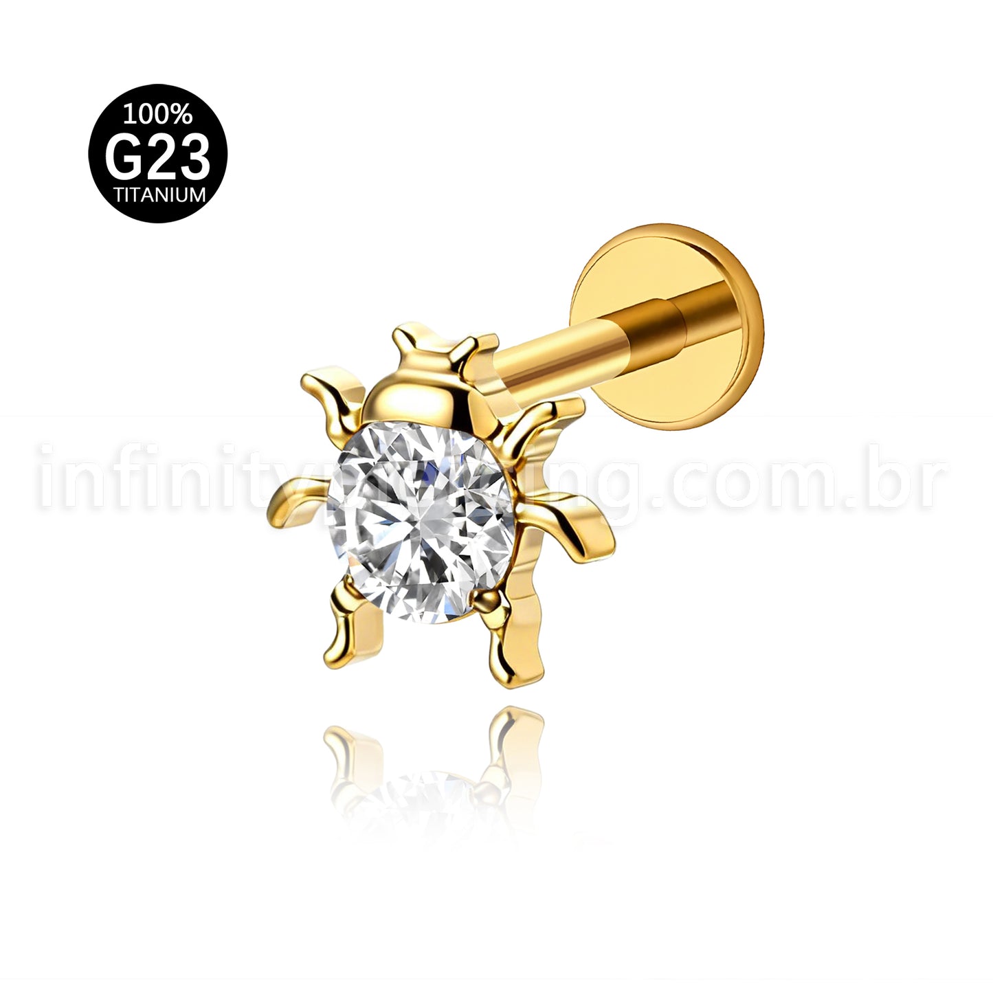 Piercing Labret Titânio Joaninha Zircônia Cravejada
