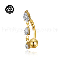 Piercing Banana Titânio 3 Pedras Zircônia Oval