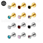 Piercing Labret Titânio Zircônia Ponto de Luz Colorida Rosca Interna