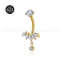 Piercing Banana Titânio Zircônia Cravejada Com Pingente