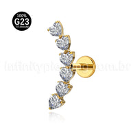 Piercing Labret Titânio Cluster Corações Zircônia Cravejada
