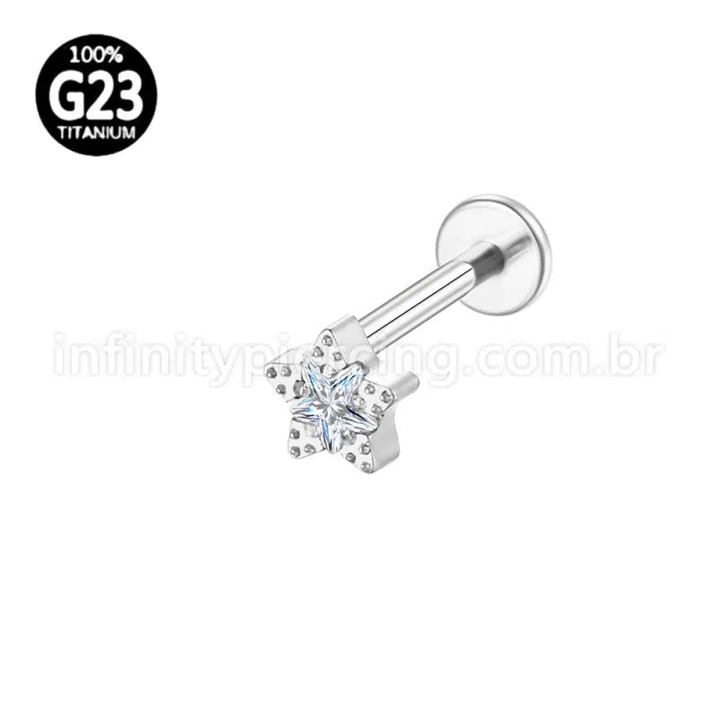 Piercing Labret Titânio Estrela 1 Pedra Zircônia