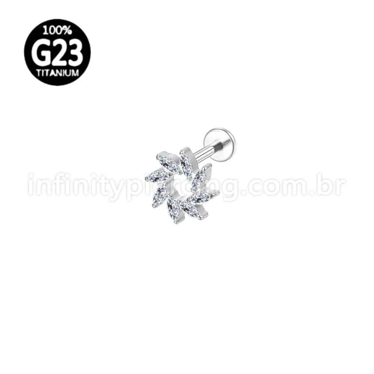 Piercing Labret Titânio Redondo Zircônias Oval Cravejadas