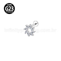 Piercing Labret Titânio Redondo Zircônias Oval Cravejadas