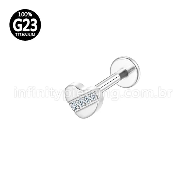 Piercing Labret Titânio Coração Zircônia Cravejada
