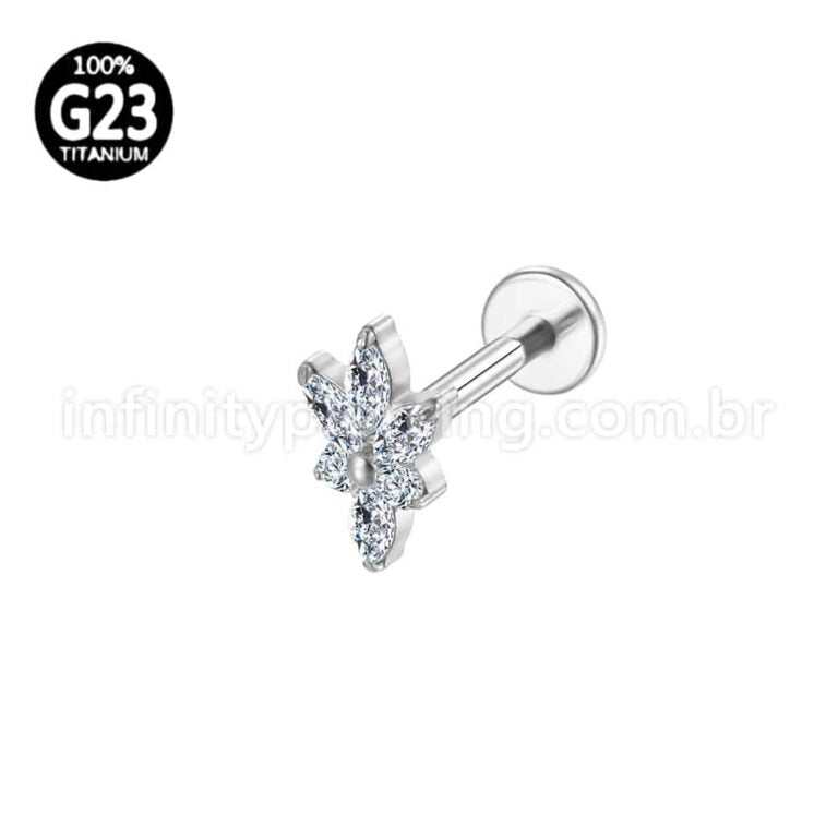 Piercing Labret Titânio Flor Zircônia Oval