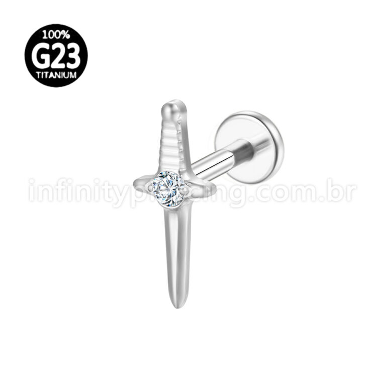 Piercing Labret Titânio Espada Zircônia Cravejada