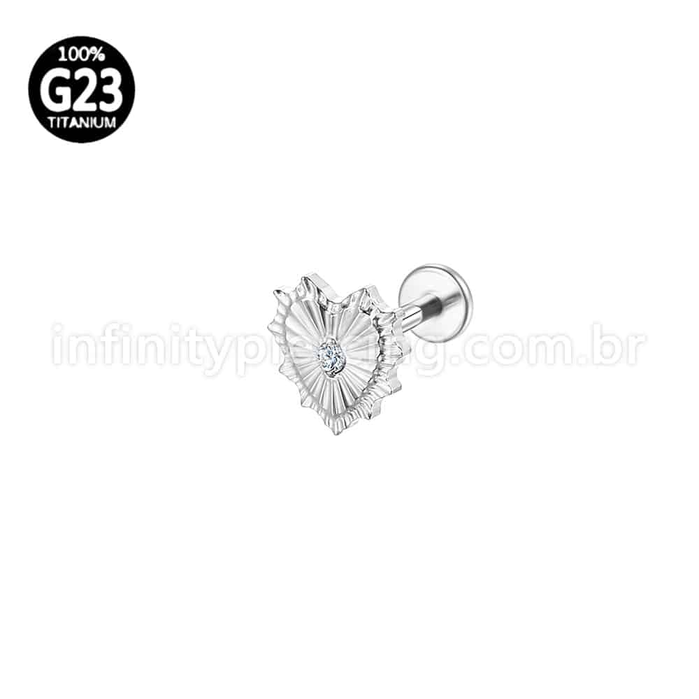 Piercing Labret Titânio Coração Detalhada Zircônia Cravejada