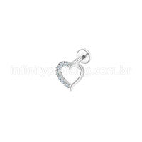 Piercing Labret Aço Cirúrgico Coração Vazada Zircônia