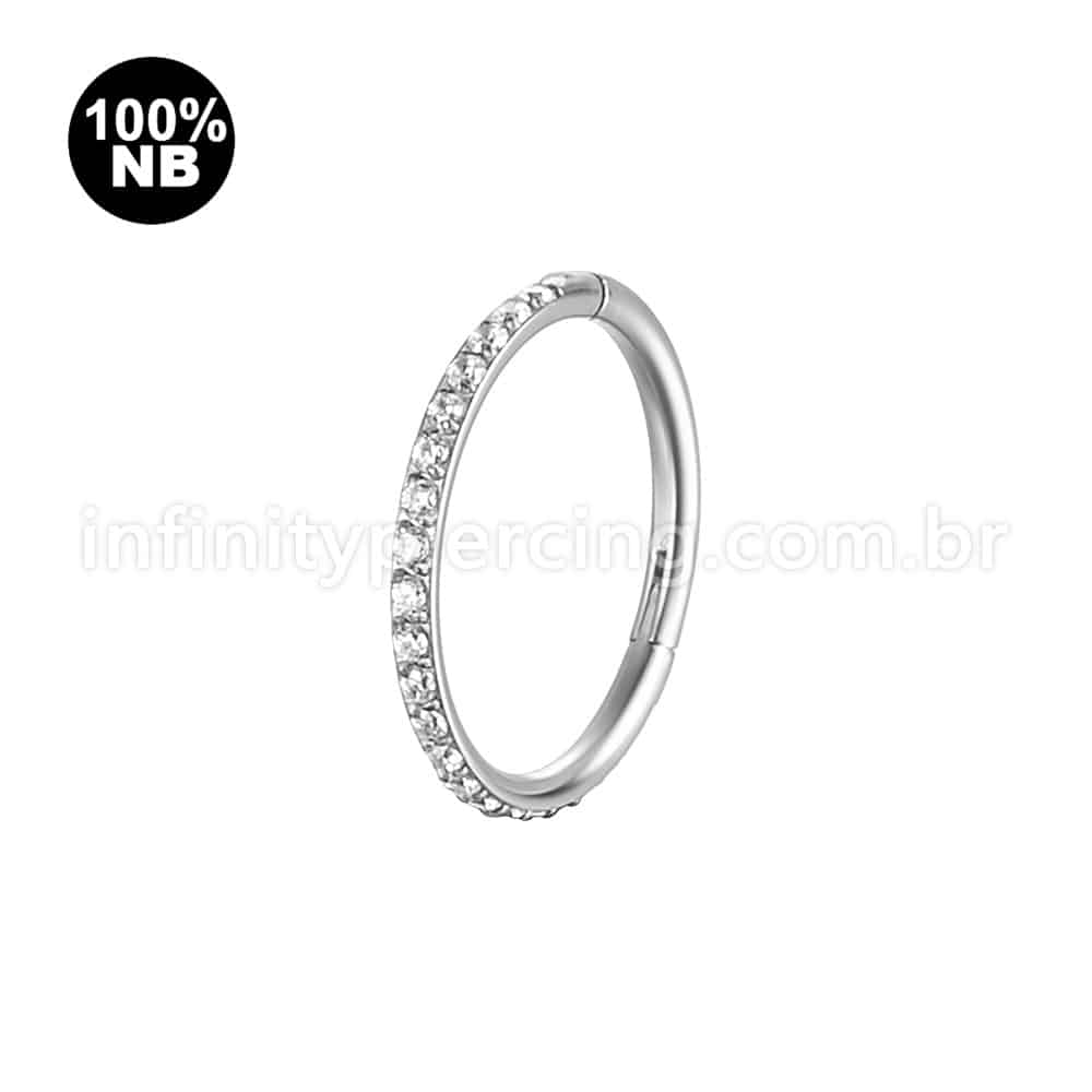 Piercing Argola Nióbio Segmento Articulado Zircônia Cravejada