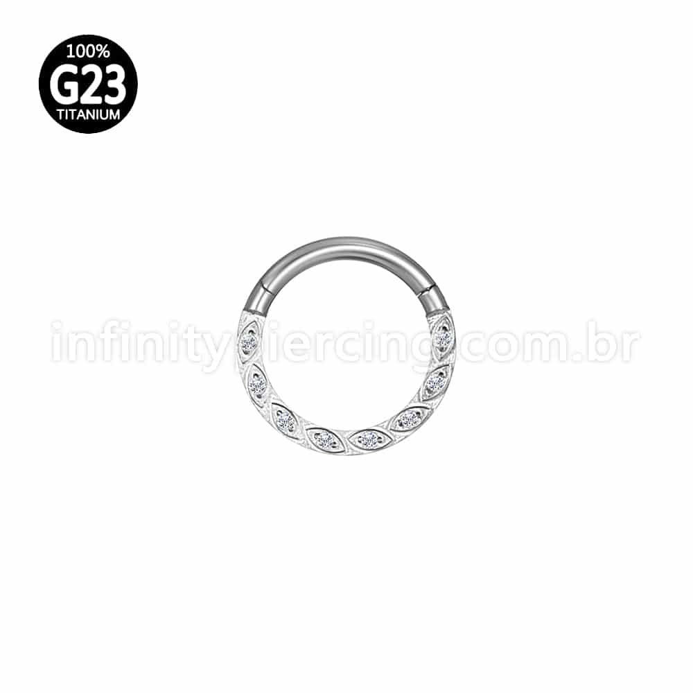Piercing Argola Titânio Segmento Articulado Detalhes Zircônia Lateral
