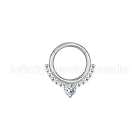 Piercing Argola Aço Cirúrgico Segmento Articulado Bolinhas Zircônia Coração Cravejada
