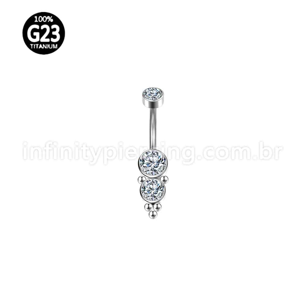 Piercing Banana Titânio 3 Pedras Indiano Zircônia