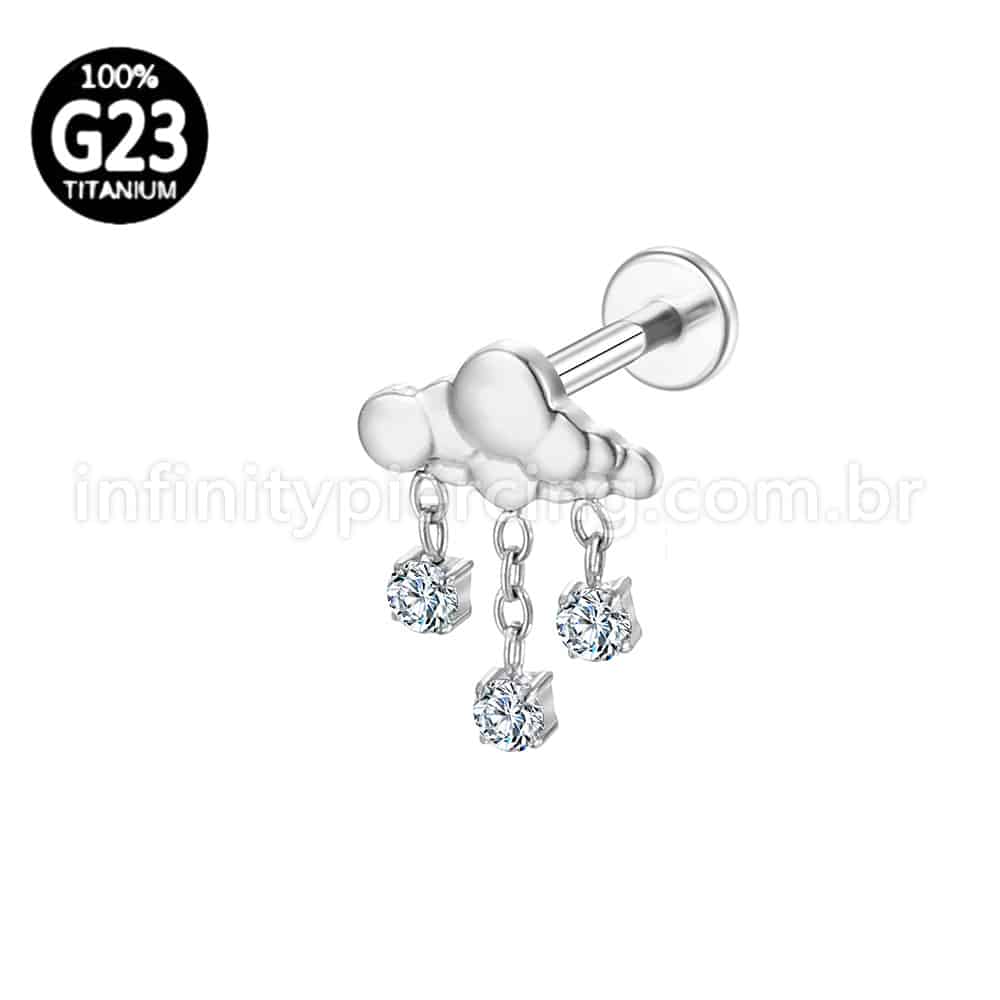 Piercing Labret Titânio Nuvem Pingente Zircônia Cravejada