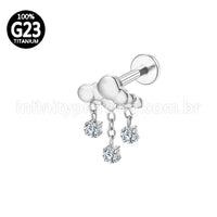 Piercing Labret Titânio Nuvem Pingente Zircônia Cravejada