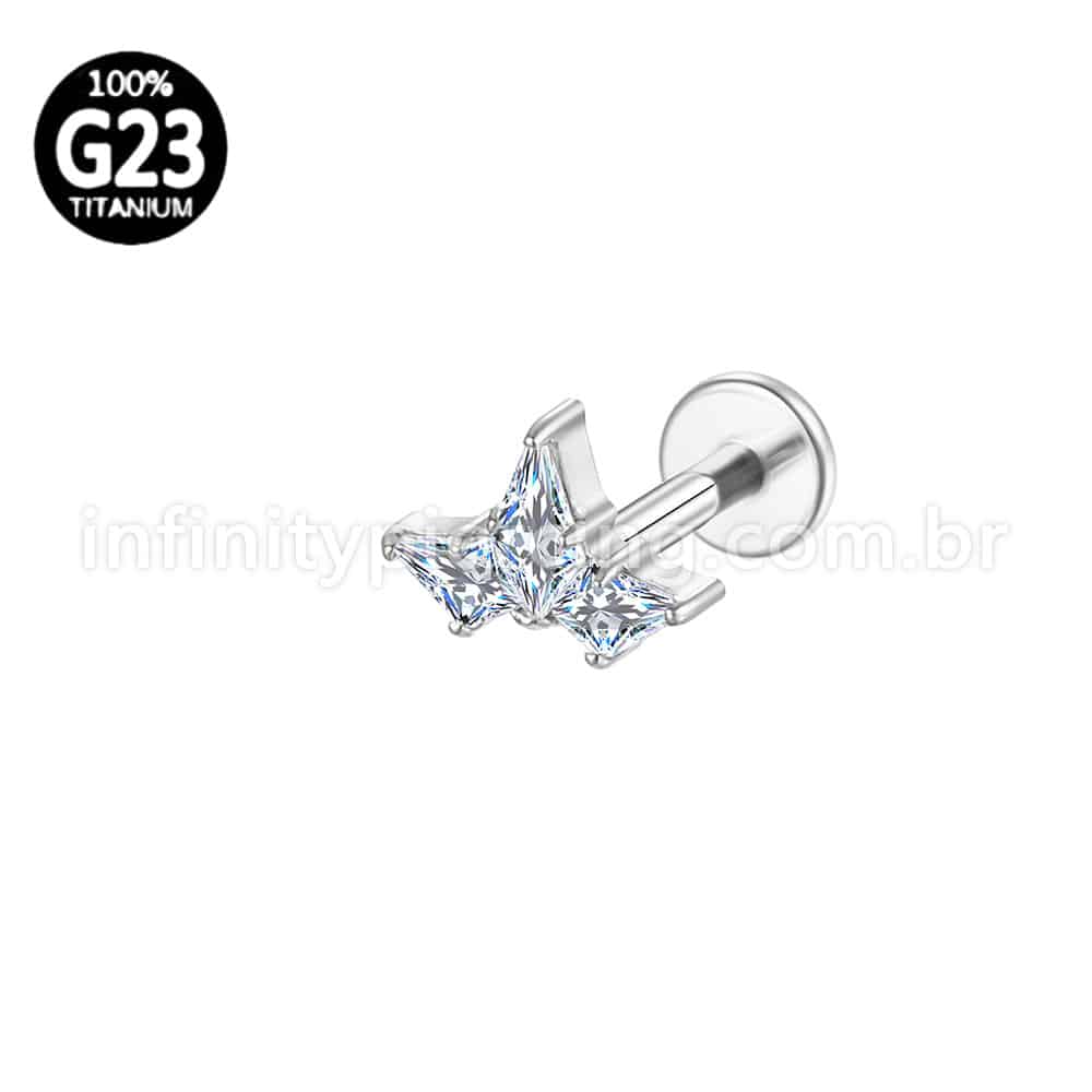 Piercing Labret Titânio 3 Pedras Zircônia Cravejada