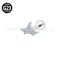 Piercing Labret Titânio 3 Pedras Zircônia Cravejada