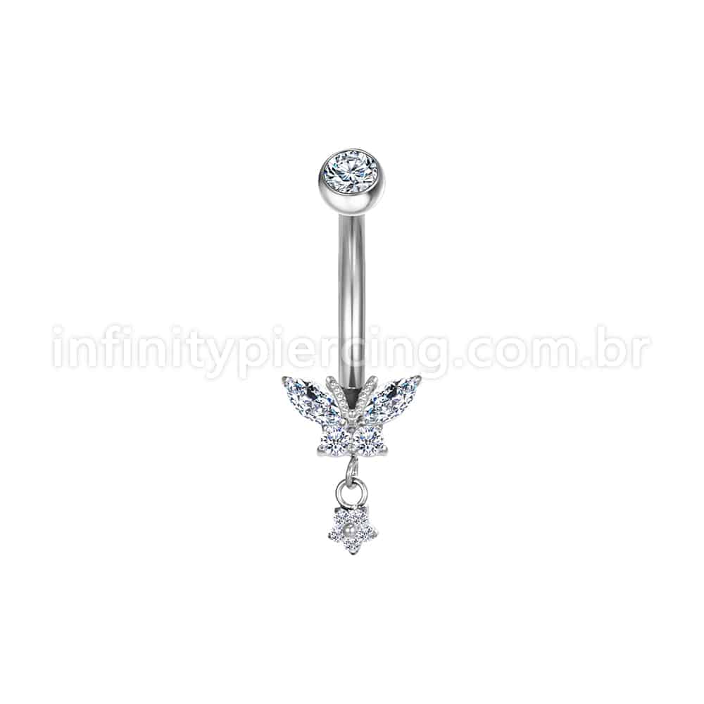 Piercing Banana Aço Cirúrgico Borboleta Com Pingente Zircônia