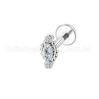 Piercing Labret Aço Cirúrgico Indiano  Zircônia Cravada